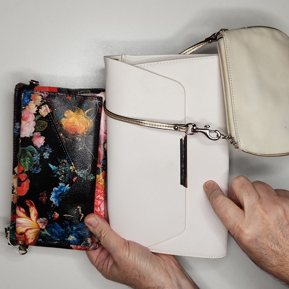 3 pc. Bundle Lodis xb-wristlet(new),cream leather wristlet,white HM clutch.As is - Picture 1 of 1